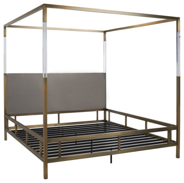 Aspen Acrylic Canopy King Bed Gold/Gray