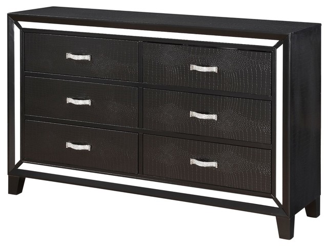 Elberte Mirrored Dresser Black Crocodile