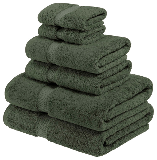 6 Piece Egyptian Cotton Quick Drying Towel Set, Forest Green