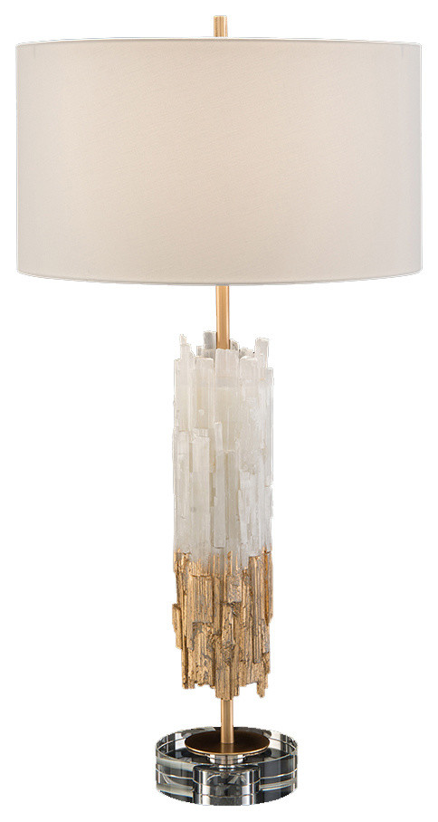 John Richard Modern Classic Gold Leaf Selenite White Shade Table Lamp
