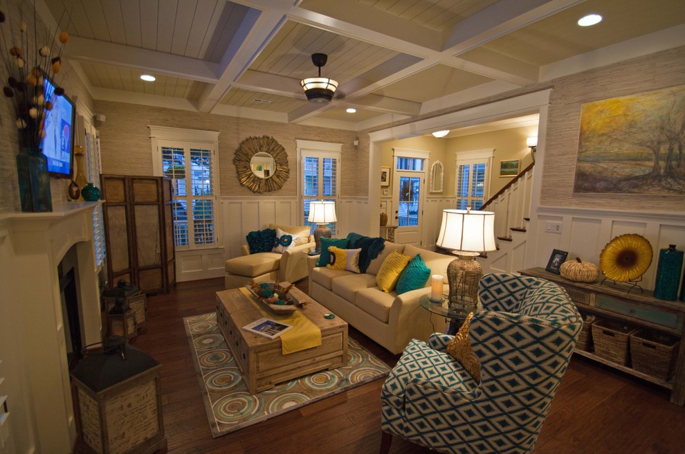 Photo of a beach style family room in Other.