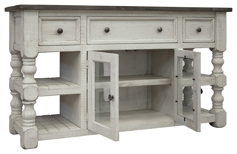 Jade Distressed White Tv Stand With Gray Wood Top 60 Jade Distressed White Tv Stand With Gray Wood Top 60