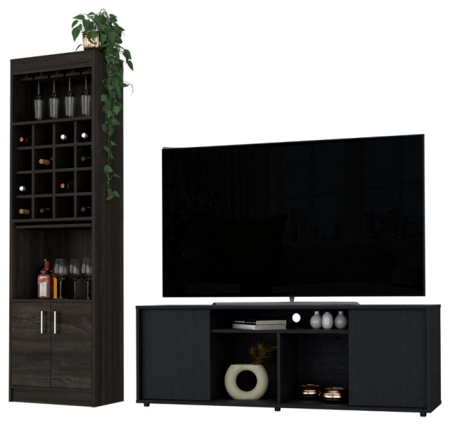 Edmonton 2Piece Living Room Set, TV Stand & Bar Black