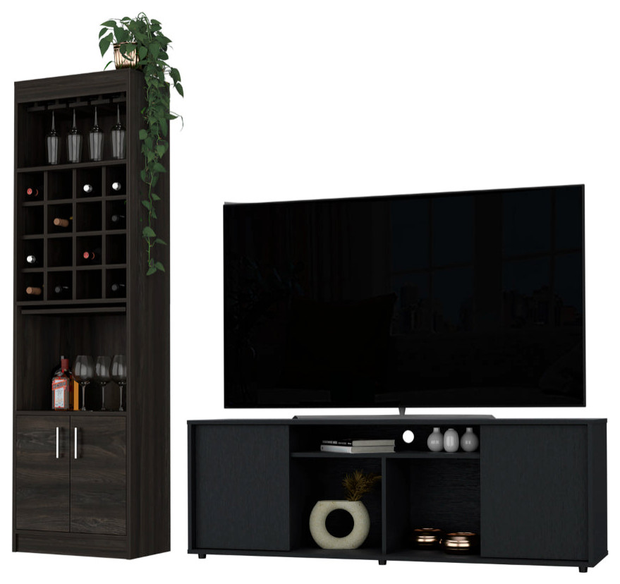 Edmonton 2Piece Living Room Set, TV Stand & Bar Black