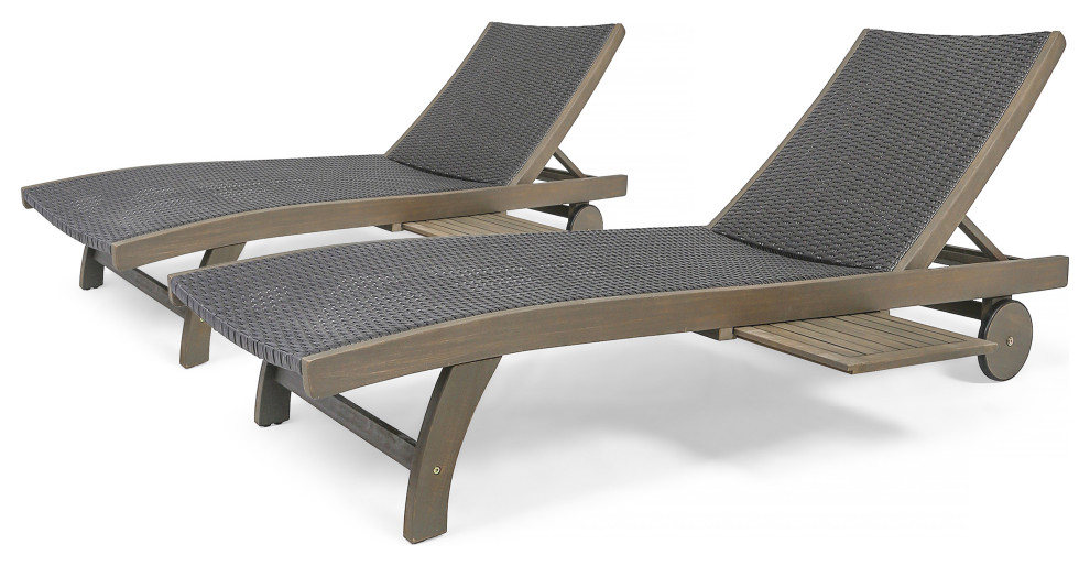 GDF Studio Kimberley Outdoor Chaise Lounge With PullOut Tray, Set of 2
