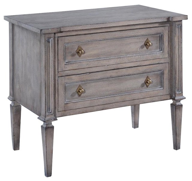 Nightstand Selena Greige Solid Wood Old World Distressing Tapered