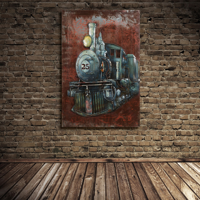 "Train" Mixed Media Iron Hand Painted Dimensional Wall Art 48x32 ...