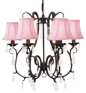 Wrought Iron Crystal Chandelier With Pink Shades