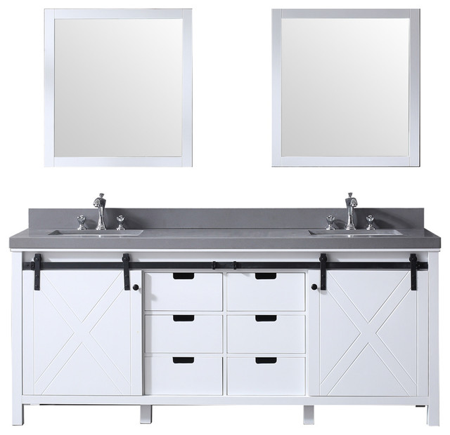 Marsyas 80 Double Vanity White Grey Quartz Top White Square Sinks 30 Mirrors