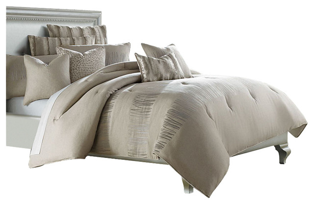 Aico Bedding Captiva 10 Piece King Comforter Set Neutral Captiva 10 Piece King Comforter Set