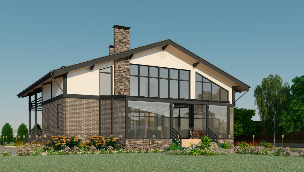 Проект загородного дома с мансардным этажем и террасой