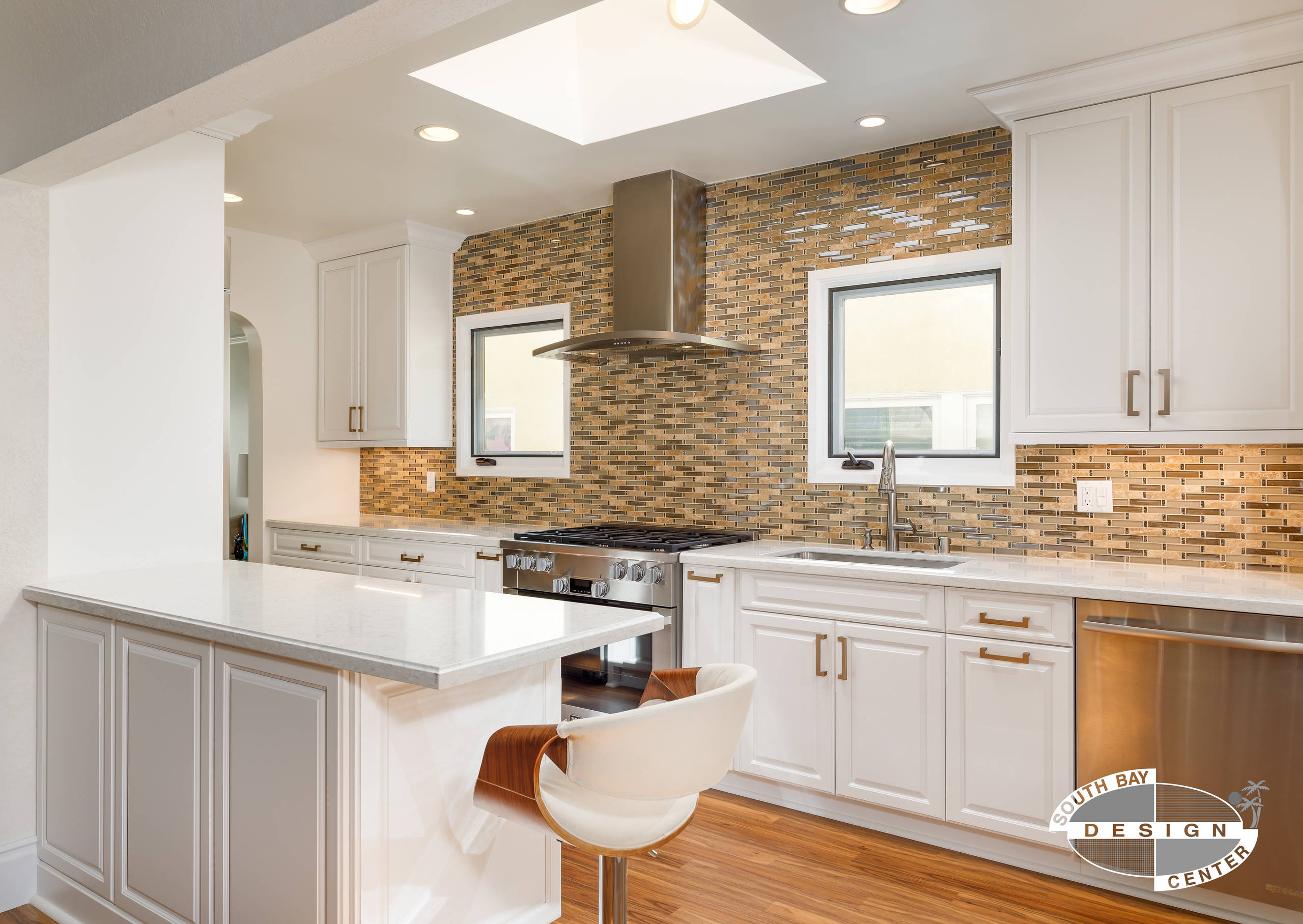 Transitional White Cabinetry with Bench Seating Area
