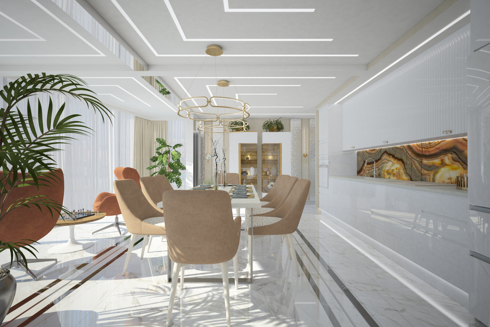 Кухня-Столовая-Гостиная. Квартира в многоэтажном доме 160м2.