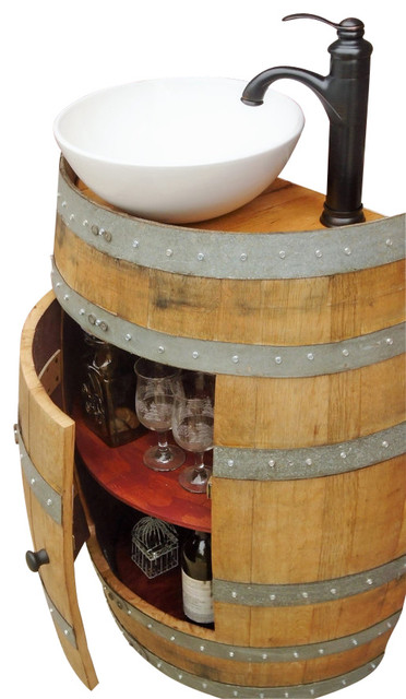French Oak Wine Barrel Vanity Table With White Ceramic Sink Rustic French Oak Wine Barrel Vanity Table With White Ceramic Sink