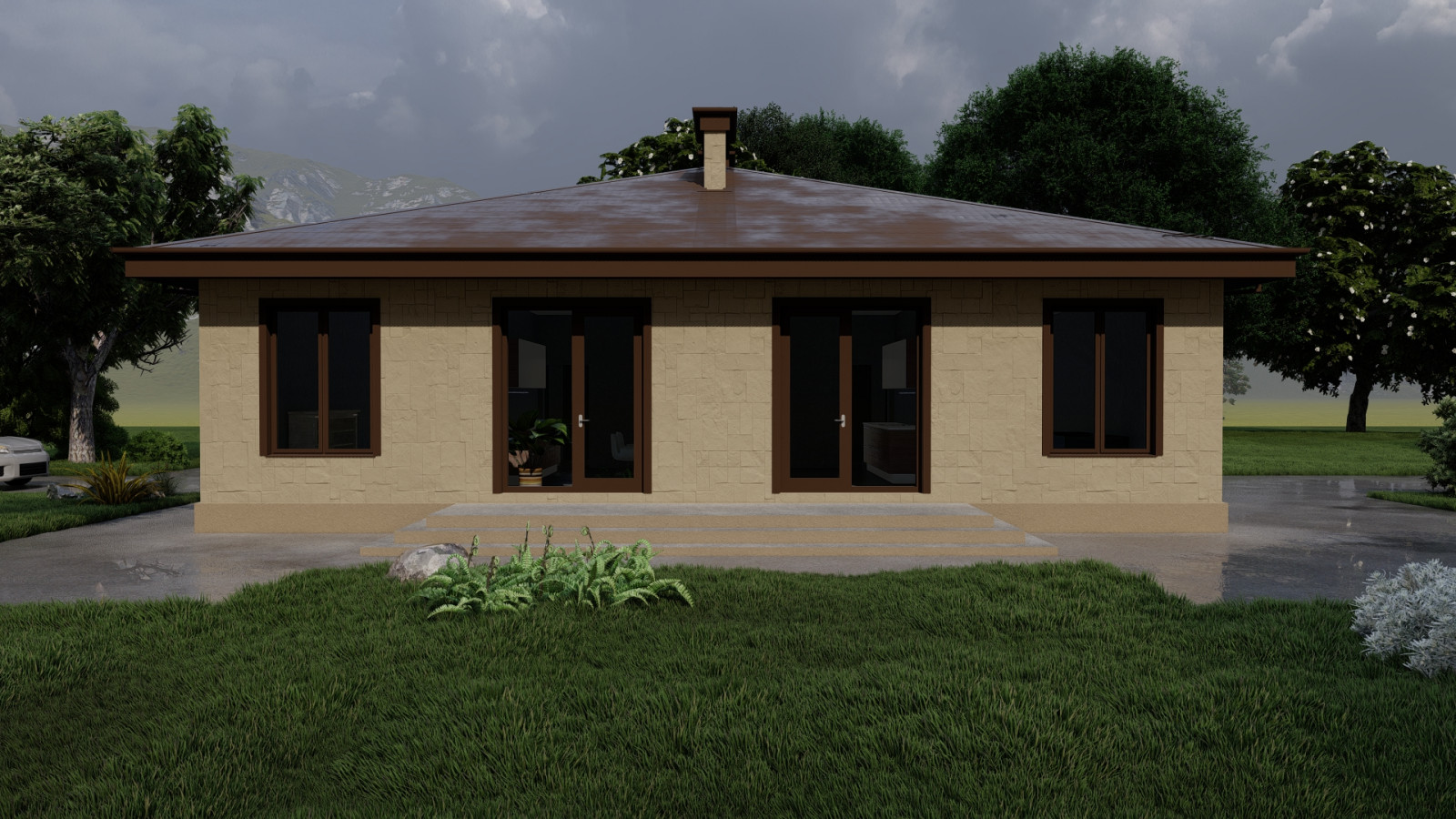 Индивидуальный одноэтажный дом на две семьи