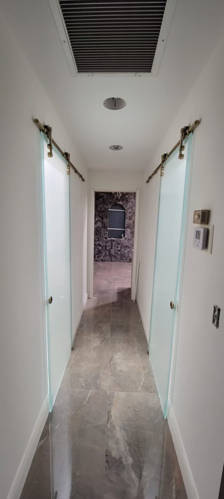 bathroom remodel, shower door and barn door install