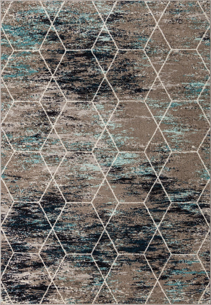 Rug Unique Loom Trellis Frieze Multi and Beige Rectangular 7'0x10'0