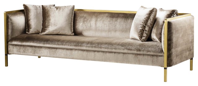 Andrew Martin Reagan Modern Classic Upholstered Wood Gold Metal Frame Sofa