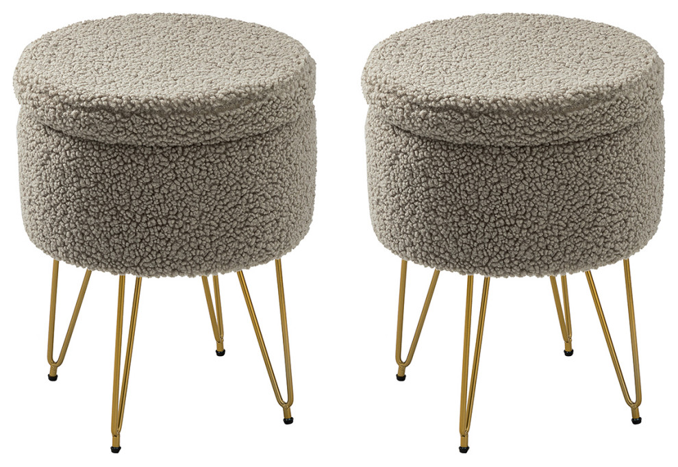 Eva 15"W Storage Ottoman, Set of 2 Midcentury Footstools And