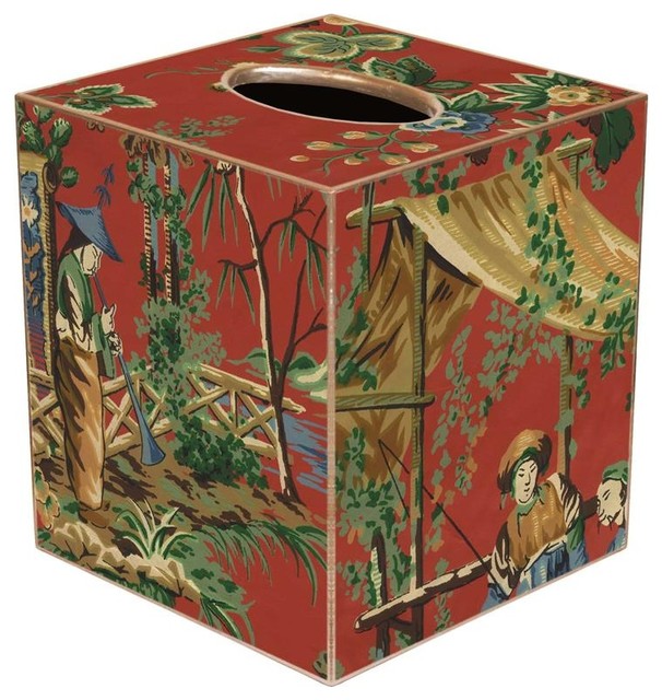 TB224 Red Chinoiserie Tissue Box Cover Traditional Tissue Box