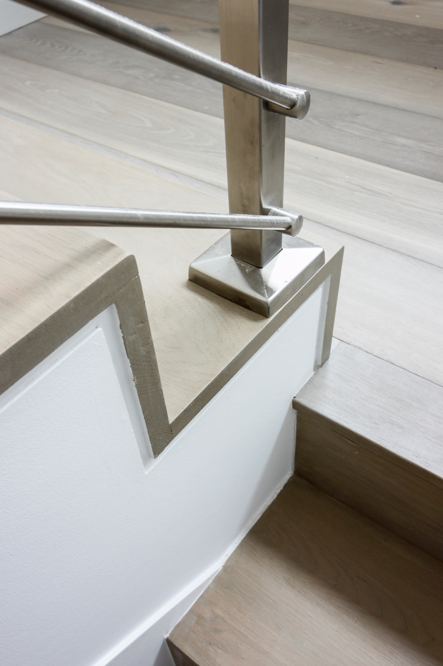 75_Modern Stairway: White O 75_ak & Stainless Steel Balustrade, McLean VA 22101