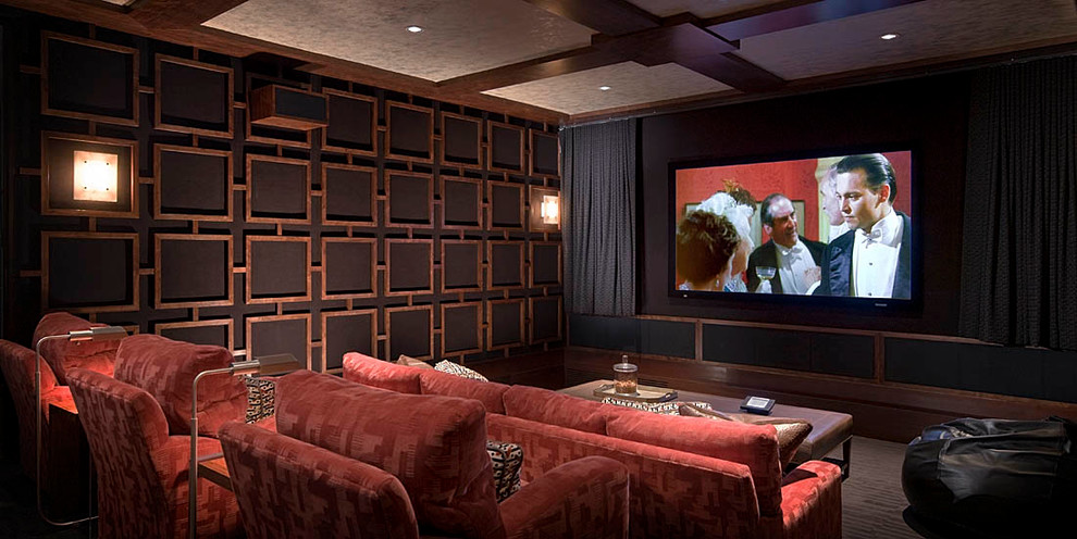 Inspiration for a traditional home theatre in Orange County.