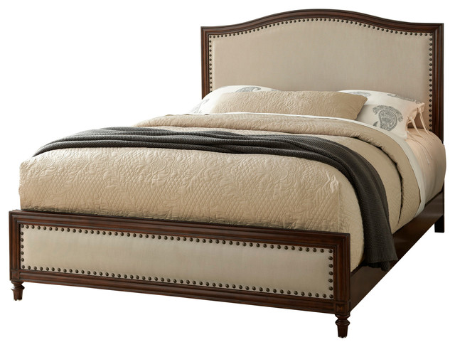 Grandover Wooden Platform Bed With Cream Upholstery Espresso Grandover Wooden Platform Bed With Cream Upholstery Espresso Queen
