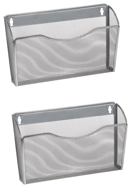 Ybm Home Mesh Wall Mount File Holder Silver 13 1 X3 75 X8 5 2 Pack Contemporary Desk Accessories By Inc Houzz - Mesh Wall Mounted File Holder