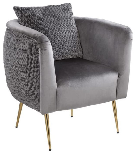 Elegant Accent Chair, Gold Legs & Barrel Velvet Seat With Tufted