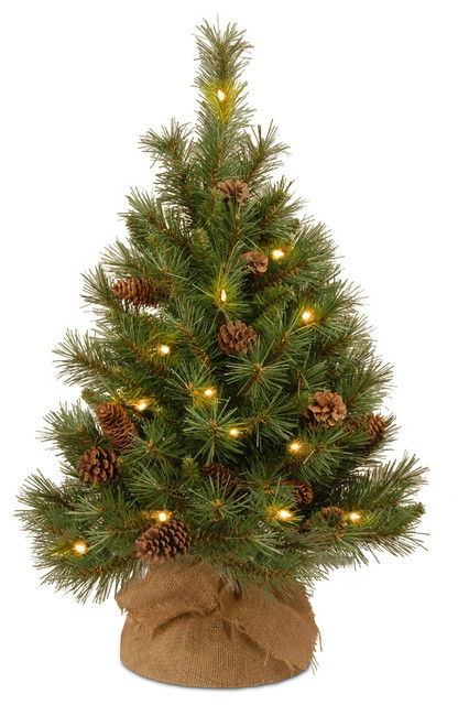 3 Pine Cone Burlap Tree With 35 Warm White Battery Operated Led Lights Timer