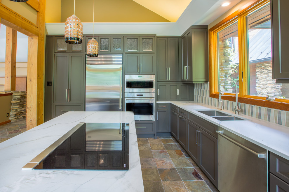Example of a transitional kitchen design in New York