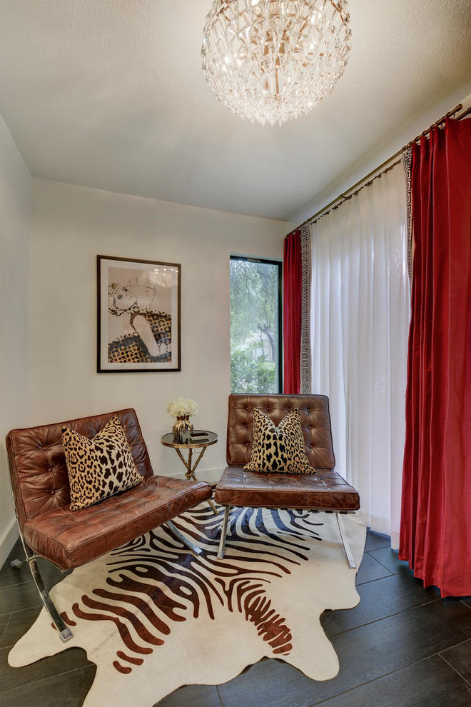 Inspiration for a transitional dining room remodel in Austin with white walls
