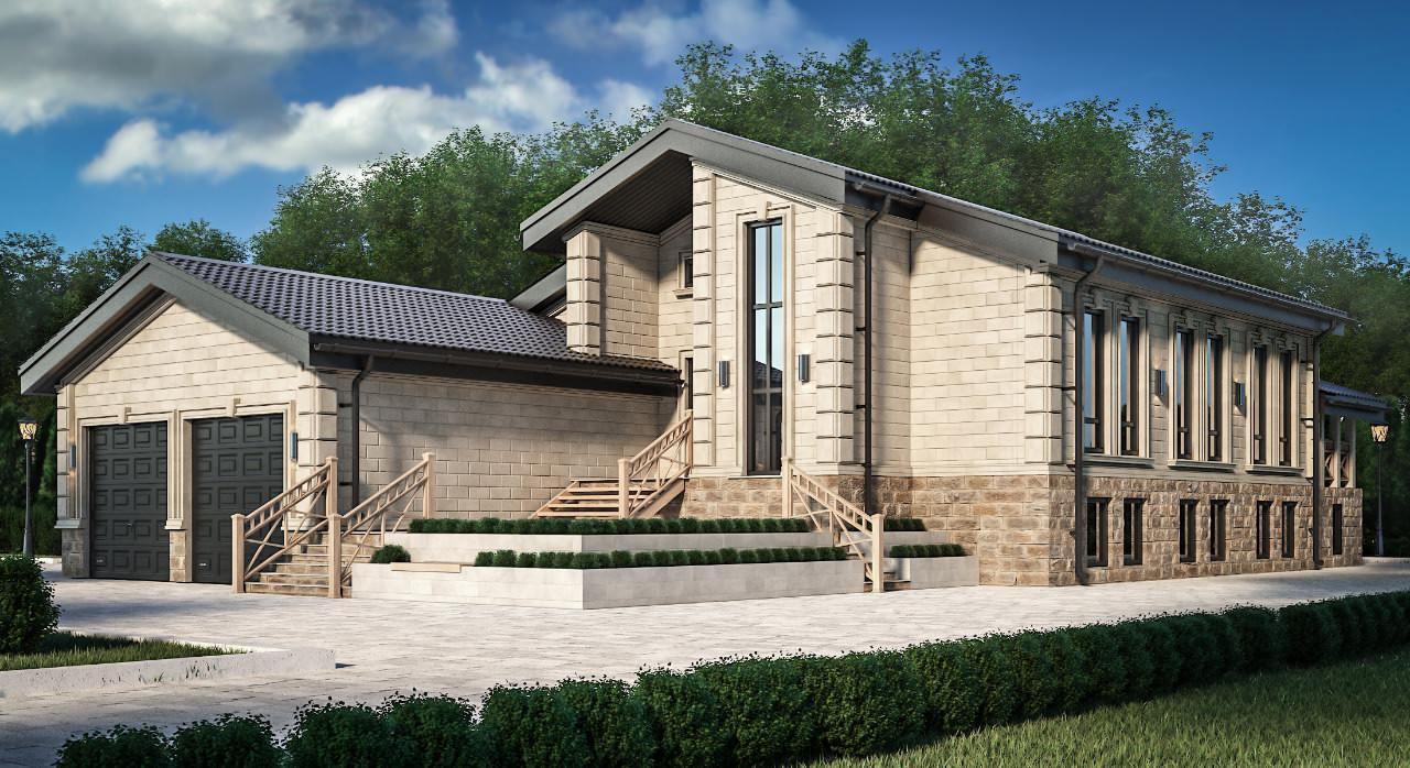 Фасад домовладения облицованный натуральным дагестанским камнем