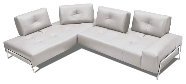 I763 Modern Italian Leather Sectional, Light Grey Leather Sectional