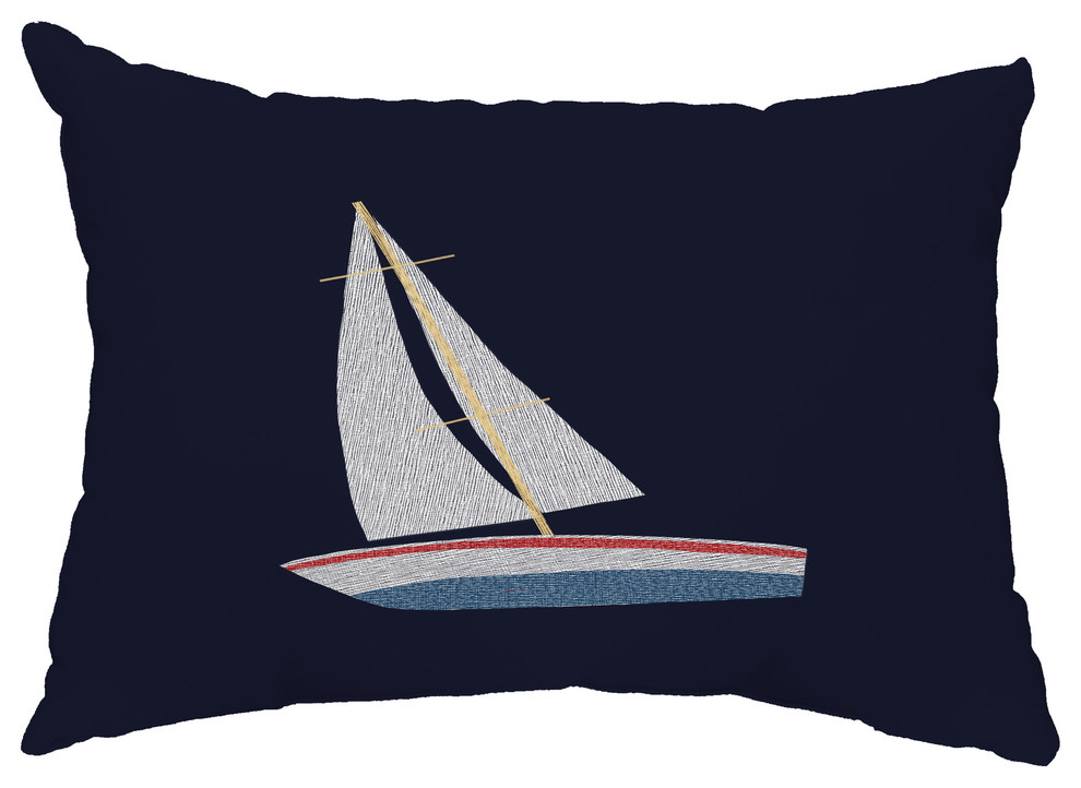 Set Sail 14"x20" Coastal Decorative Outdoor Pillow, Navy Blue, 14" x 20