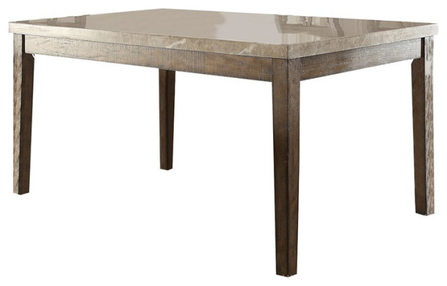 Benjara 38" Rectangular Solid Wood Dining Table with Marble Top in ...