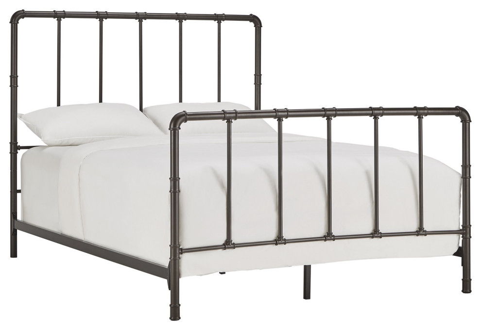 Industrial Platform Bed, Pipe Style Metal Frame, Antique Dark Bronze ...