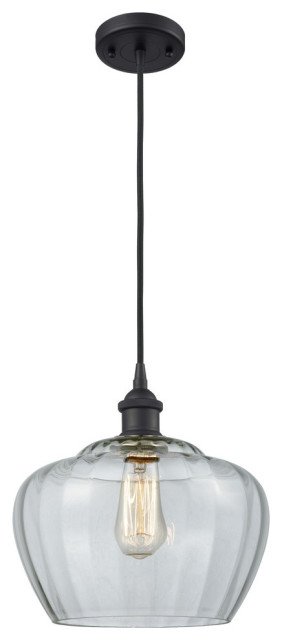 Large Fenton 1-Light LED Mini Pendant, Matte Black, Glass: Clear