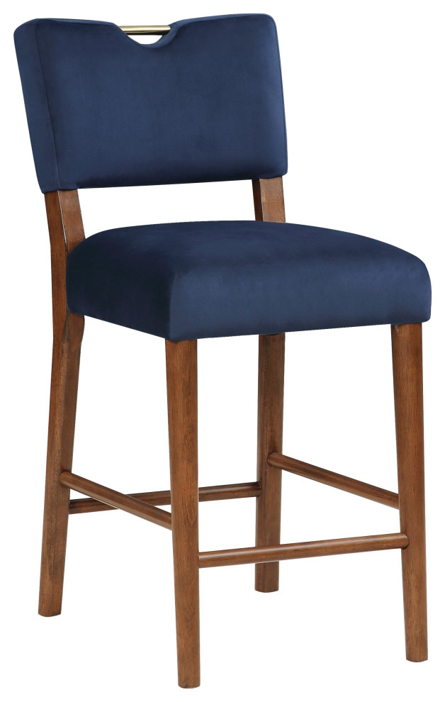 Bonito Navy Blue Velvet Counter Height Stool Midcentury Bar Stools