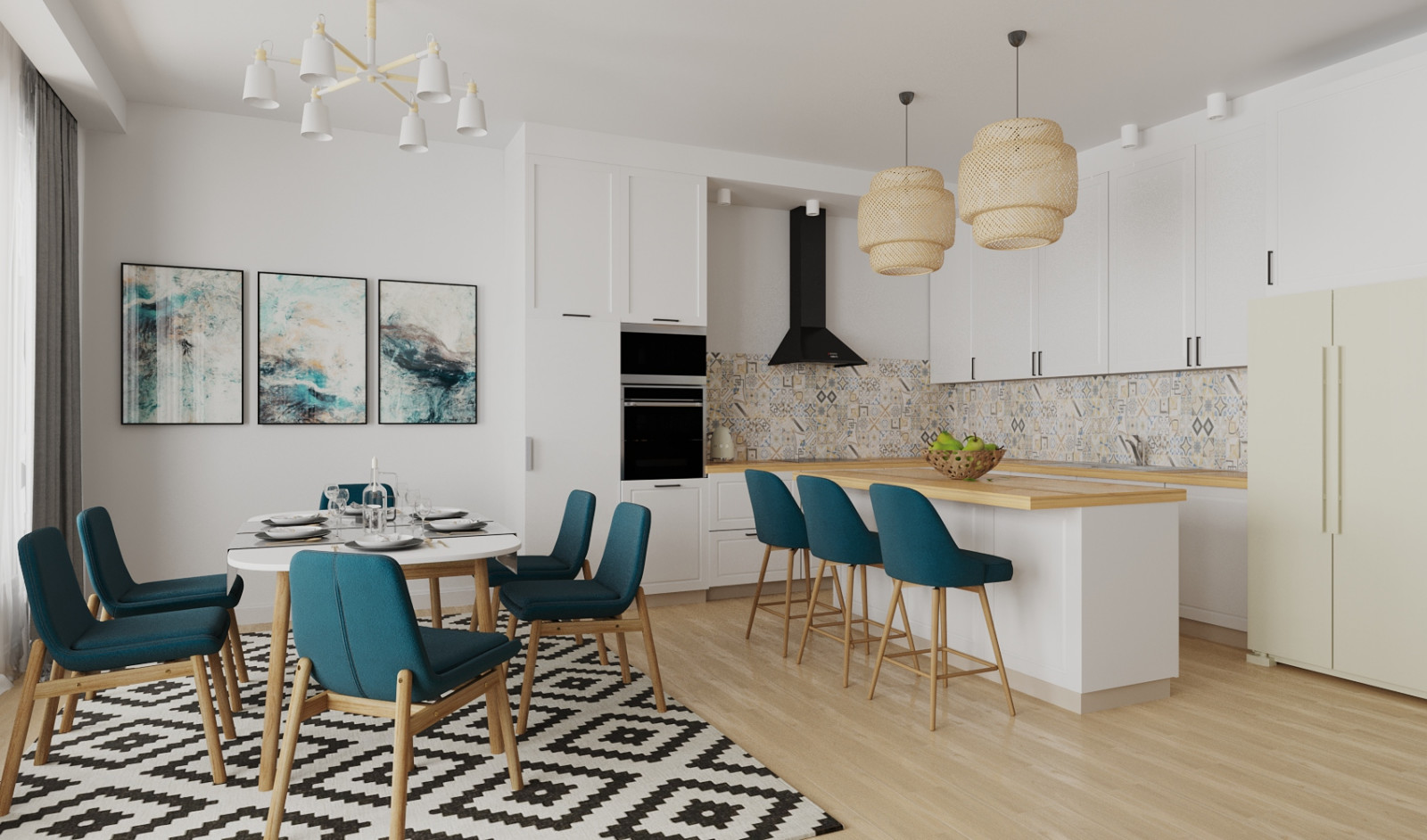 Кухня-столовая в скандинавском стиле