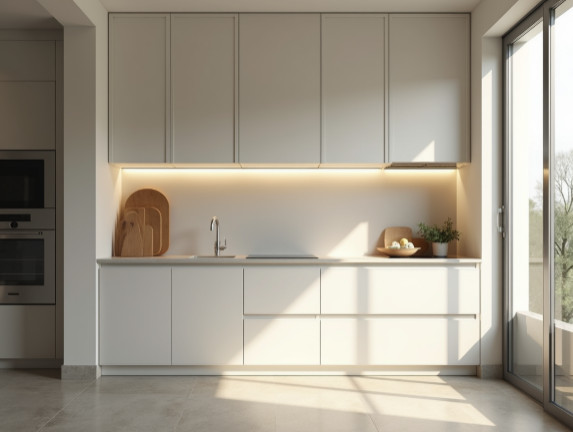 Modern White Kitchen with Under Cabinet Recessed Lighting