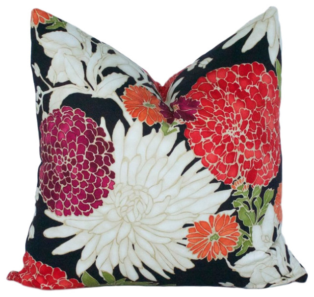 Asian Floral Pillow Cover Tribal Red Floral Lumbar Contemporary