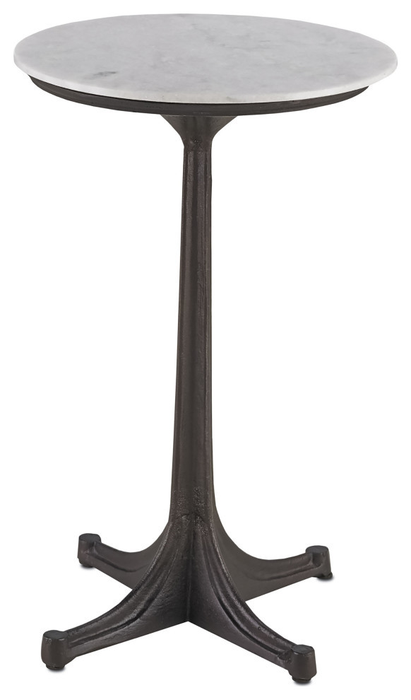 15.875" Bronze White Color Belrose Accent Table Cast Iron Marble