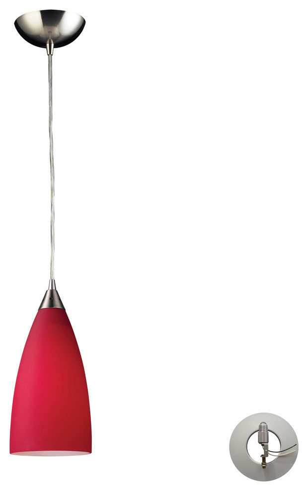 Vesta 1-Light Pendant, Satin Nickel and Cardinal Red Glass