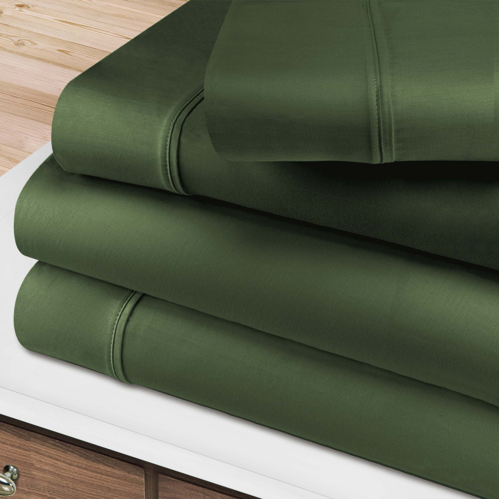 400-Thread Count Solid Deep Pocket Sheet Set, Hunter Green, Twin Xl