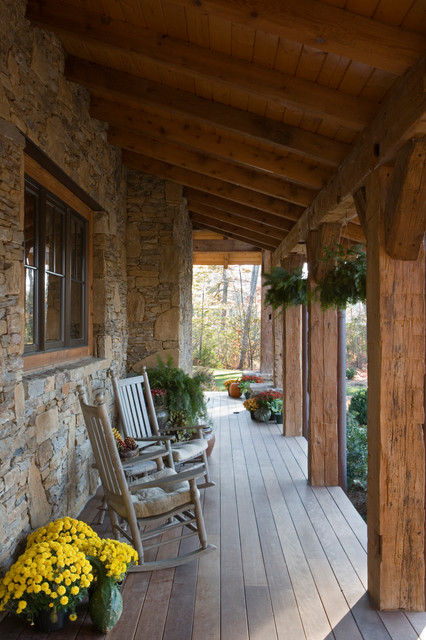 Stone and Reclaimed Timber Mountain Estate - Rustic - Verandah - Other ...