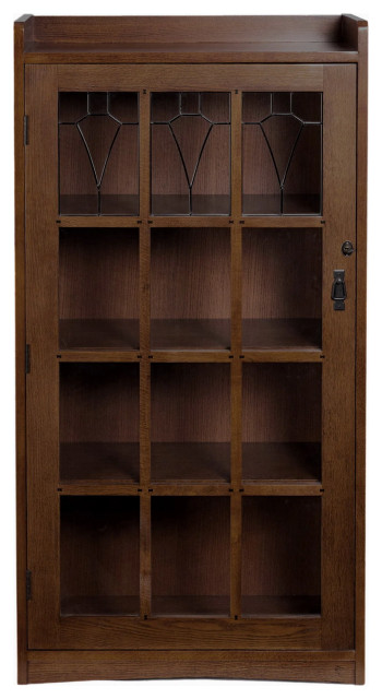 Mission Leaded Glass Bookcase with Lock & Key - Walnut - Craftsman ...