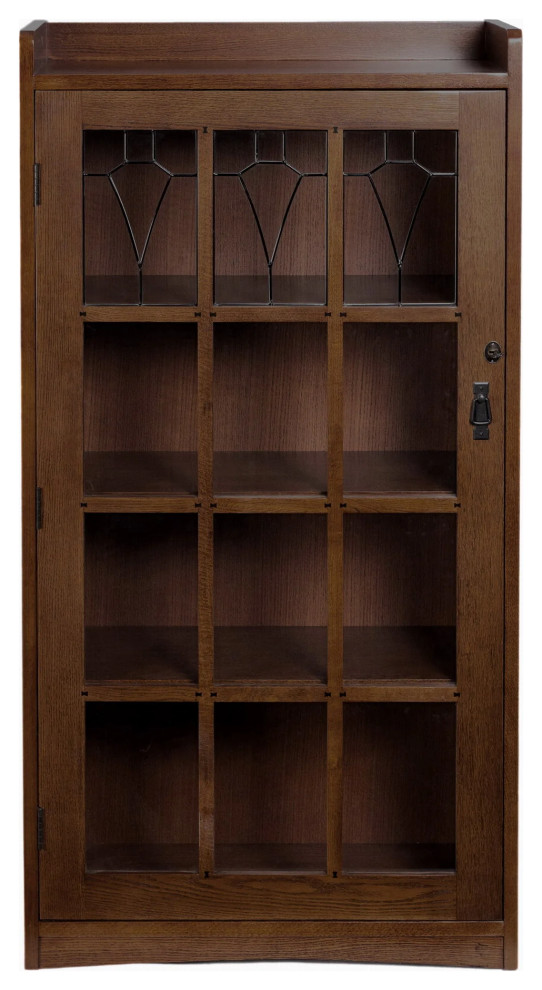 Mission Leaded Glass Bookcase with Lock & Key Walnut Craftsman Bookcases by Crafters and