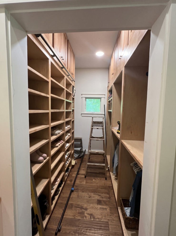 French Chalet Walk-In Closet with Custom Wood Shelving