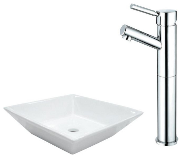Kingston Brass 16 5/8" Vessel Square Bathroom Sink & Faucet Combo ...